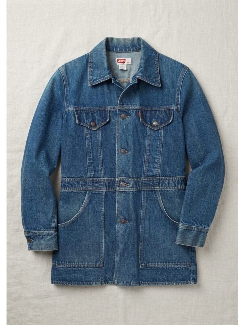 Vintage 70s Levi's Orange Tab Denim Utility Chore Coat Jacket Longline Sz Medium